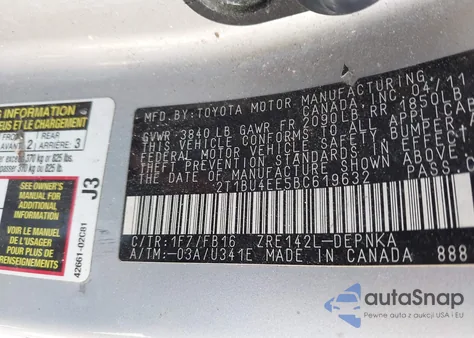 2011 Toyota Corolla Le z USA, uszkodzony, nr VIN 2T1BU4EE5BC619632